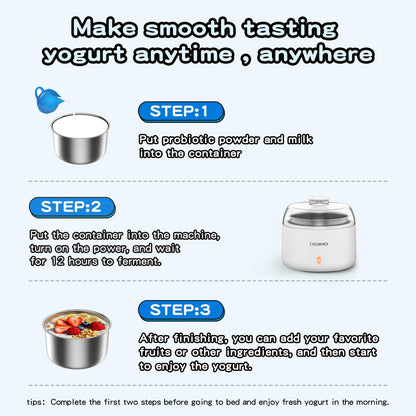 DiDimo 1.37QT Yogurt Maker Machine with Stainless Steel Bowl, Automatic Electric Greek Yogurt Maker, Probiotic Maker for Natto & Rice Wine