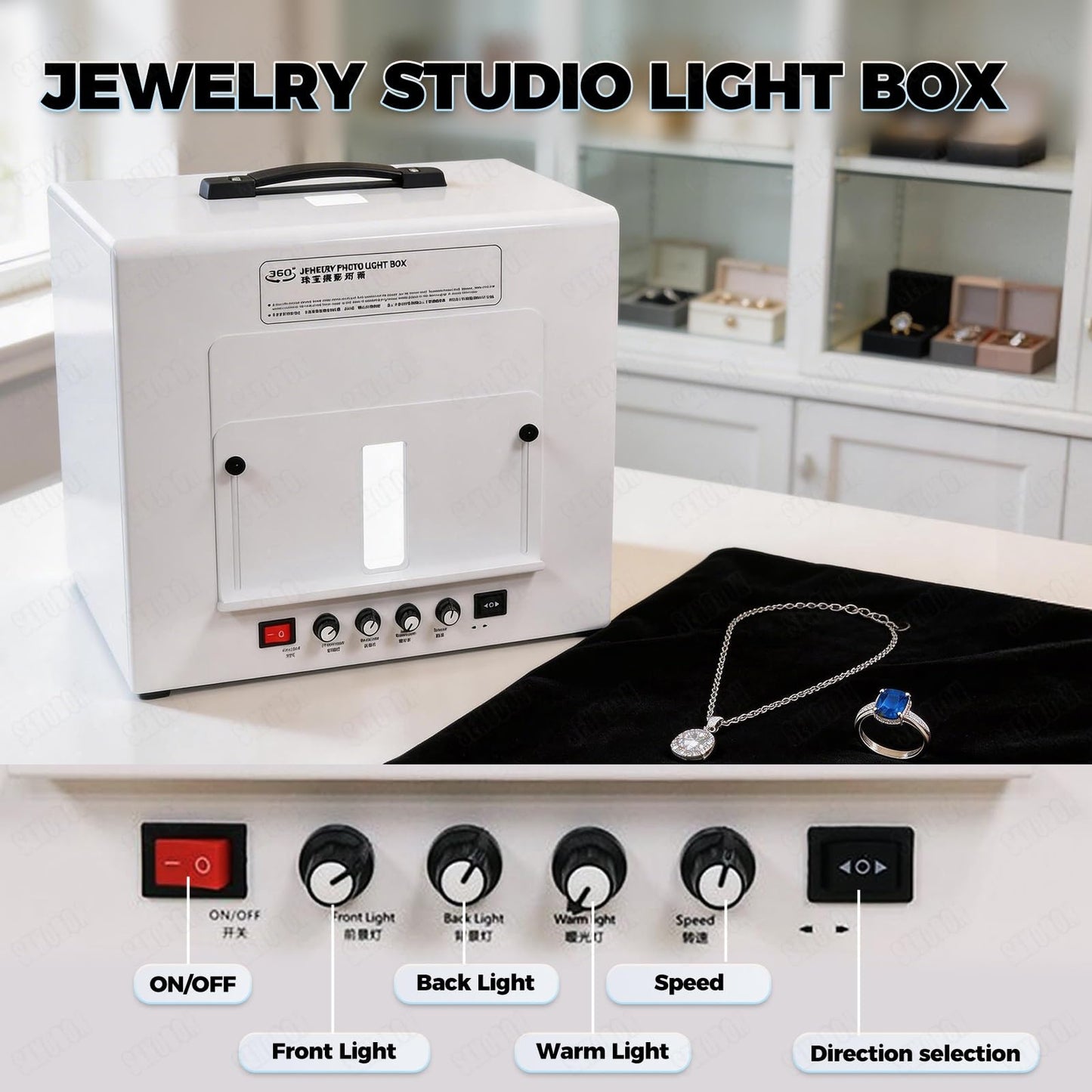 Jewelry Photography Light Box Kit with Adjustable Turntable, 22000Lux Professional Studio Setup for Stunning Gemstone Images, Customizable Speed, for Small Items with Full Accessories(Tb20)