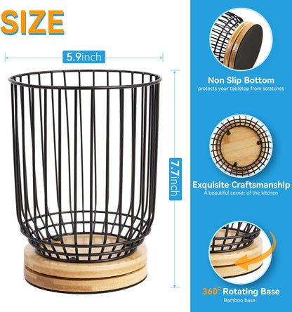Utensil Holder for Kitchen Counter, Large Rotating Utensils Caddy for Farmhouse Cooking, Spatula Holder (Metal + Bamboo)