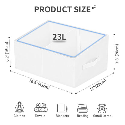 DIMJ Large Closet Shelf Organizer Bins 6 Packs with Handles and Divider, Fabric Trapezoid Storage Baskets, Foldable Clothes Containers Box for Shelf, Towel, Book, Toy, Purse, Hats, ,White