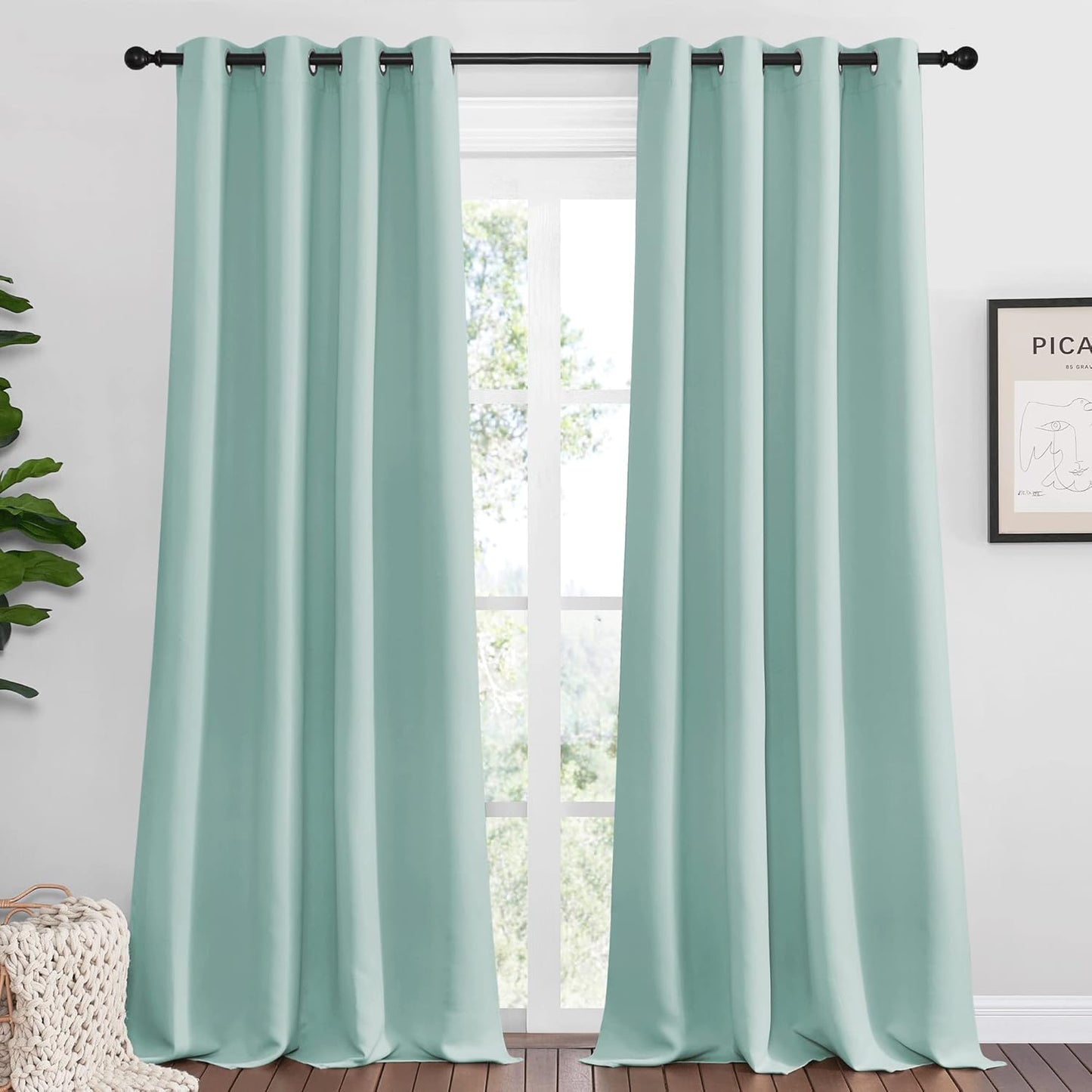 NICETOWN Aqua Blue Blackout Curtains - 102" Long | Sound Reducing & Heat Blocking | 55" Wide, 2 Panels