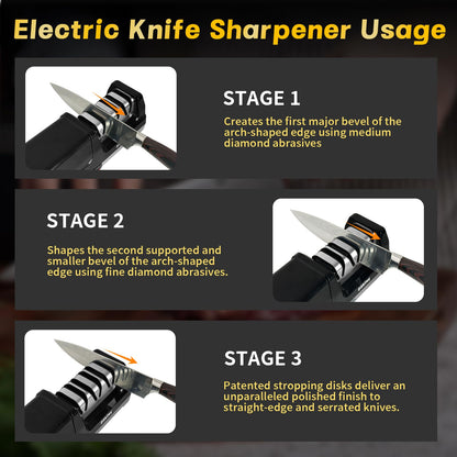 Electric Knife Sharpener for Kitchen – Professional 3-Stage 100% Diamond System with 20° Precision Angle, Fast Sharpening to Restore & Polish Chef Knives(Black)