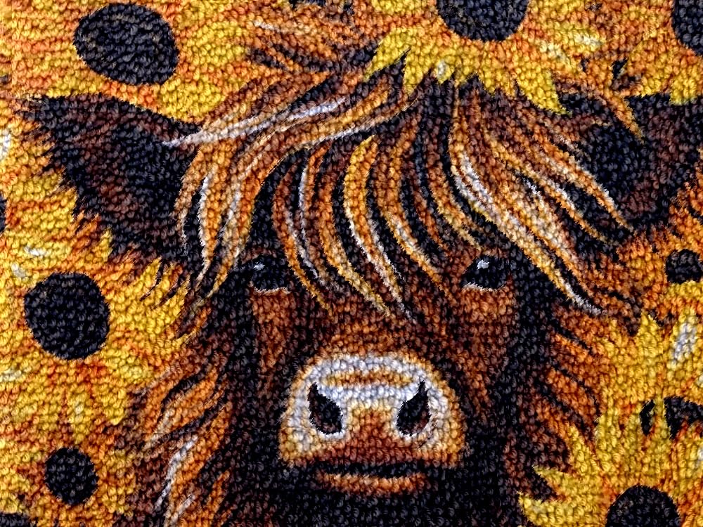 Generic Highland Cow & Sunflowers Latch Hook Kits Rug DIY Cushion Tapestry Making Crochet Hook Mat Making Kits Color Preprinted Pattern Canvas DIY Carpet Needlework Crochet Kits 52x38cm (d99-114)