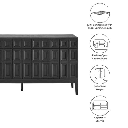 Modway Samos 62 Inch Retro Modern Sideboard with Storage in Black - Geometric Door Design Buffet Cabinet for Dining Room, Hallway, Living Room - Media Console Stand for Wall-Mounted TVs