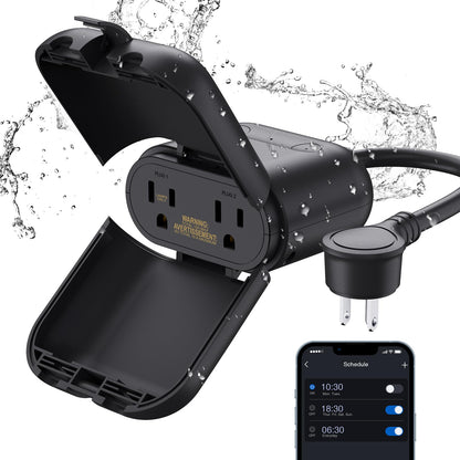 ELEGRP PQR20 Outdoor Smart Plug Waterproof IP66, WiFi Plug with 2 Individually Sockets, Compatible with Alexa & Google Assistant, Smart Outdoor Outlet for String Lights, UL Certified, 2 Pack, Black