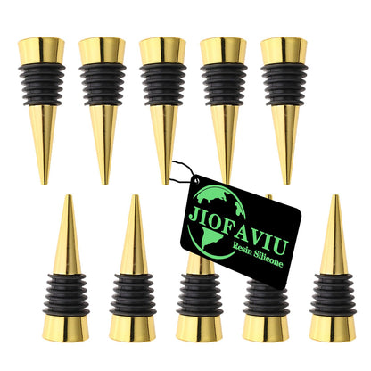 JIOFAVIU 10 Pcs Wine Bottle Stopper Set Kit, Resin Wine Bottle Stoppers Molds Set Accessories, Wine Stopper for Silicone Molds Epoxy Resin (Metal Gold)