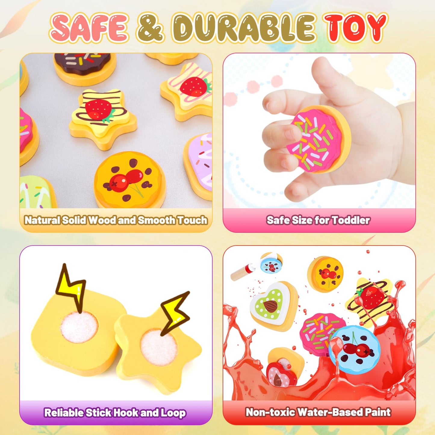 Slice and Bake Wooden Cookie Play Food Set for Kids Kitchen - Toy Food Accessories - Kids Pretend Cookies and Baking Sheet, Toy Baking Set for 3+ Year Old Boys Girls Birthday Gifts