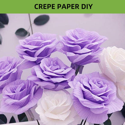 57pcs 6 Rolls Crepe Paper DIY Flower Making Kit, Size 10" x 98" Craft Streamers Include Floral Tape & Stem Wire for Wedding, Party, Festival Decorations for Gift Wrapping & Paper Flowers