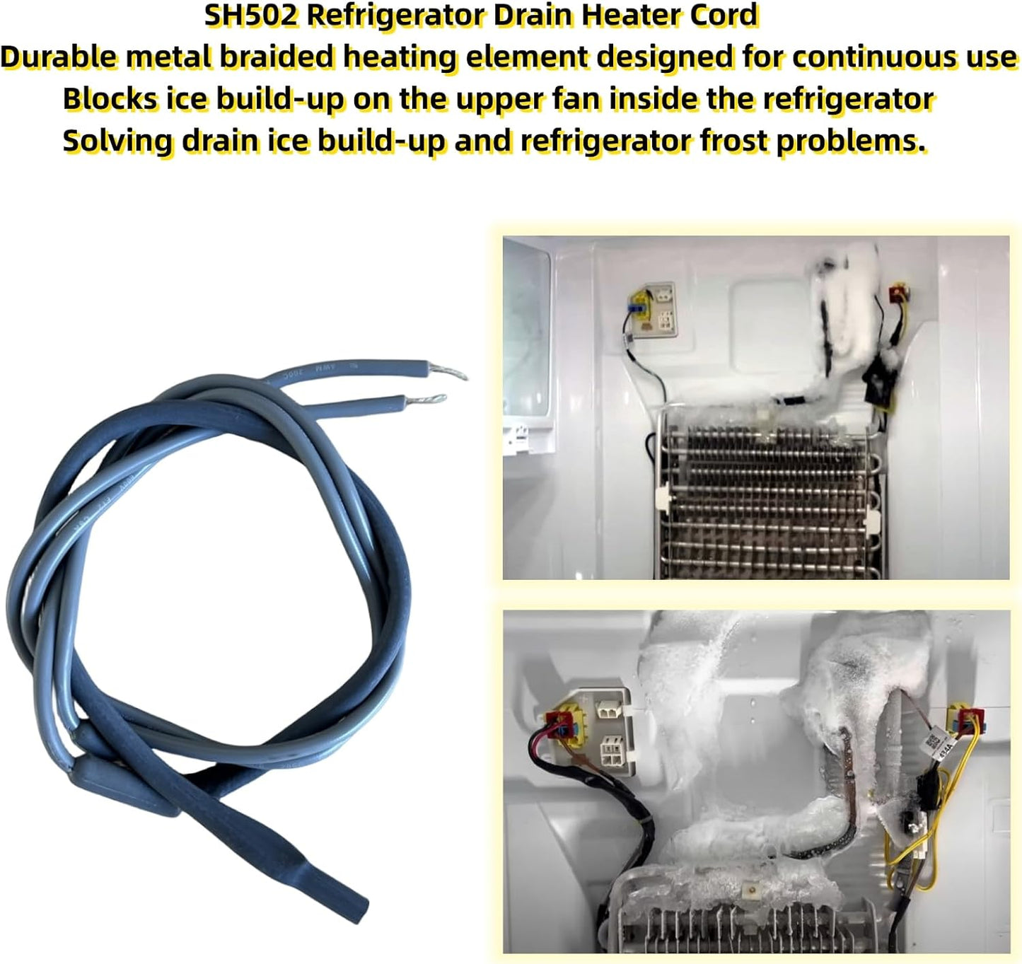 2023 Upgraded SH502 Drain and Door Heater Wire, 32 Inches Long for French Door Refrigerator