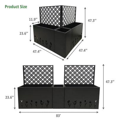Pasirou 3-Piece Metal Planter Box wtih Trellis- Raised Garden Bed Set of 3 for Outdoor Indoor Use, Rust-Resistant Planter Box with Drainage Holes
