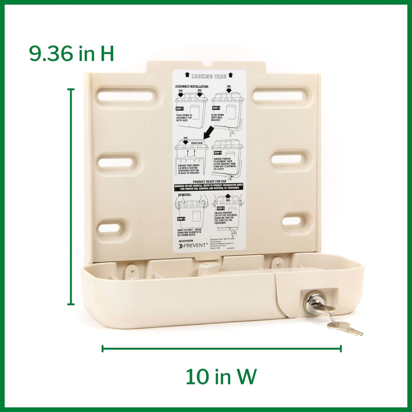 McKesson Prevent Sharps Locking Wall Cabinet - for Biohazard Infectious Waste - 10 in x 4.35 in x 9.36 in, 1 Count