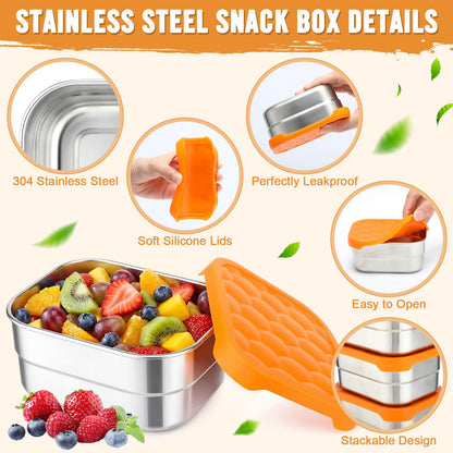 Ferrochef 36 Pcs Stainless Steel Containers with Silicone Lids 14 oz Reusable Food Snack Containers Easy Open Lunch Box Include Chopsticks Knife Fork Spoon with Case for Travel Meal Prep Food Storage