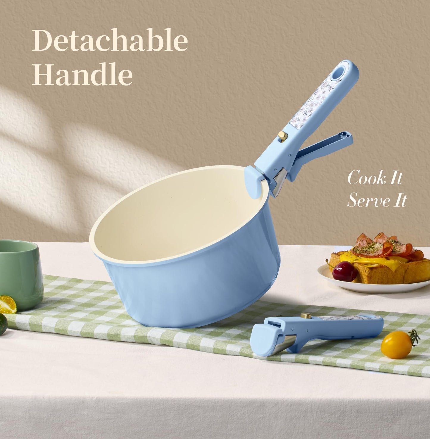 CAROTE 15Pcs Ceramic Cookware Set, Pots and Pans Set Non Stick, Kitchen Cooking Set with Detachable Handle, Non Toxic Induction Cookware, Dishwasher/Oven Safe