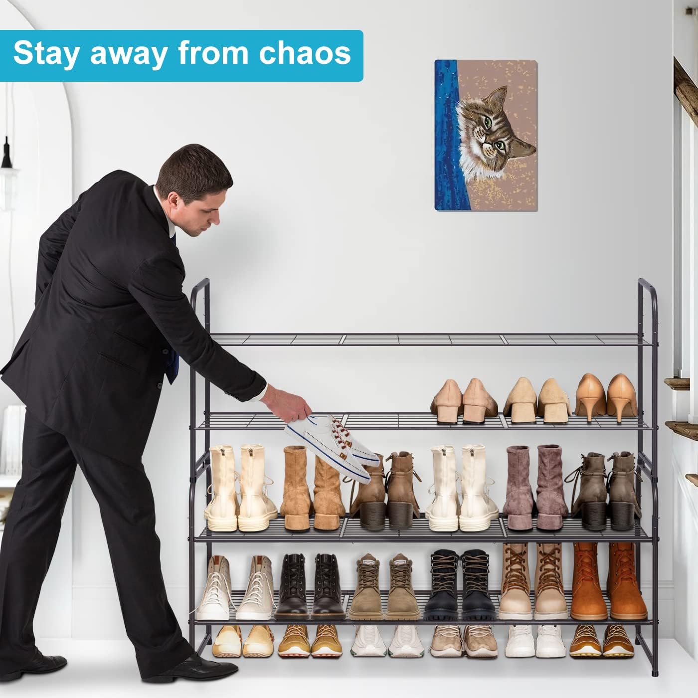 KEETDY 2-Tier Long Shoe Rack for Closet, Entryway Shoe Organizer for 18 Pairs, Metal Stackable Storage Shelf (Bronze)