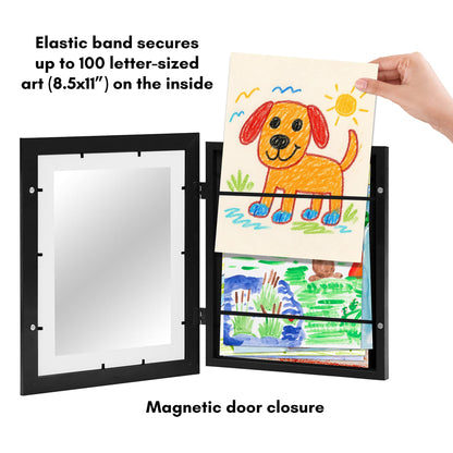 Americanflat - 2 Pack - Kids Artwork Frame Changeable (Black) - Magnetic Door Holds 100 Art Pieces - 8.5x11 Letter Size Display with Mat or 10x12.5 Without Mat - My Mini Masterpiece