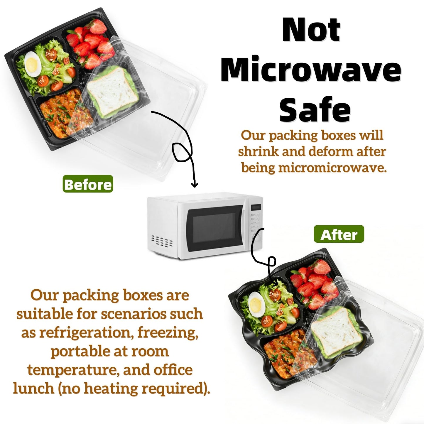 Noamus 30 Pack (60-Pcs) Meal Prep Containers, 4 Compartment Bento Lunch Box with Lid, Disposable Plastic Food Storage To Go, 34oz Portion Control Take Out Box for Adult, Not Microwave Dishwasher Safe