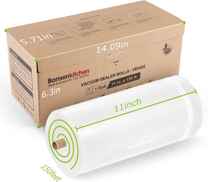 Bonsenkitchen Vacuum Sealer Bags Rolls - 11” x 150’ with Cutter, BPA Free for Meal Prep & Sous Vide Cooking | Easy to Cut & Seal