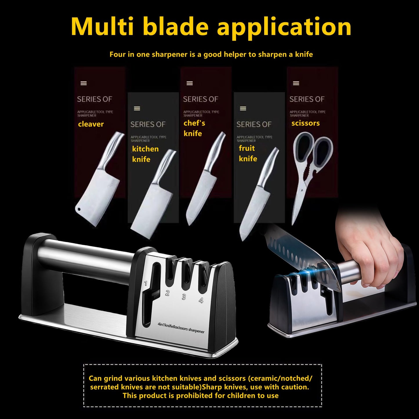 Knife Sharpeners, 4 in 1 Professional Chef's Kitchen Knife Accessories, Kitchen Blade & Scissors Sharpening Tool, Versatile Manual Knife Sharpener, Easy to Use, for Kitchen Knife