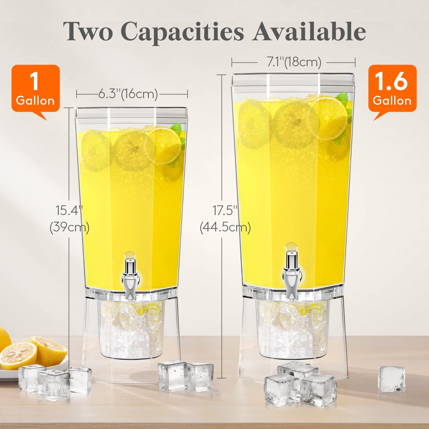 Lifewit 1 Gallon Drink Dispenser for Parties 2 Pcs, 4L Plastic Beverage Container with Stand for Juice/Tea/Soda & Lemonade, Clear Water Pitcher with Spigot for Mimosa Bar Hosting 39 x 16 cm/15x6"