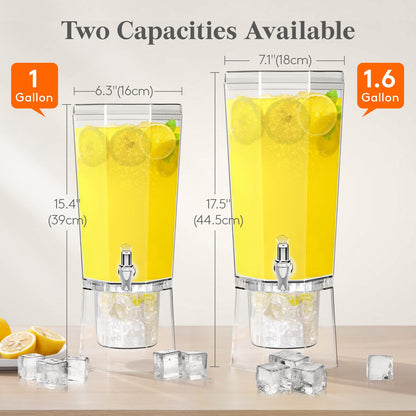 Lifewit 1.6 Gallon Drink Dispenser for Parties 2 Pcs, 6L Plastic Beverage Container with Stand for Juice/Tea/Soda & Lemonade, Clear Water Pitcher with Spigot for Mimosa Bar Hosting 39 x 16 cm/15x6"