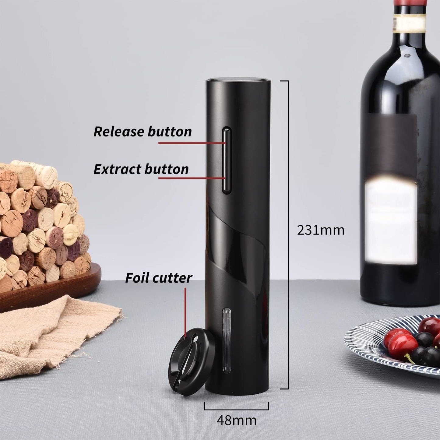 Electric Wine Opener Set, Automatic Cordless Wine Bottle Opener with Foil Cutter, Aerator, Vacuum Stopper