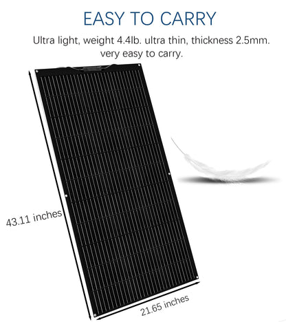 Flexible Solar Panel kit 200W 12V,2PCS 100W Monocrystalline Module,20A Charge Controller,Extension Cable Off-Grid Charger for RV Boat Van Car Curve Surfaces (Black)