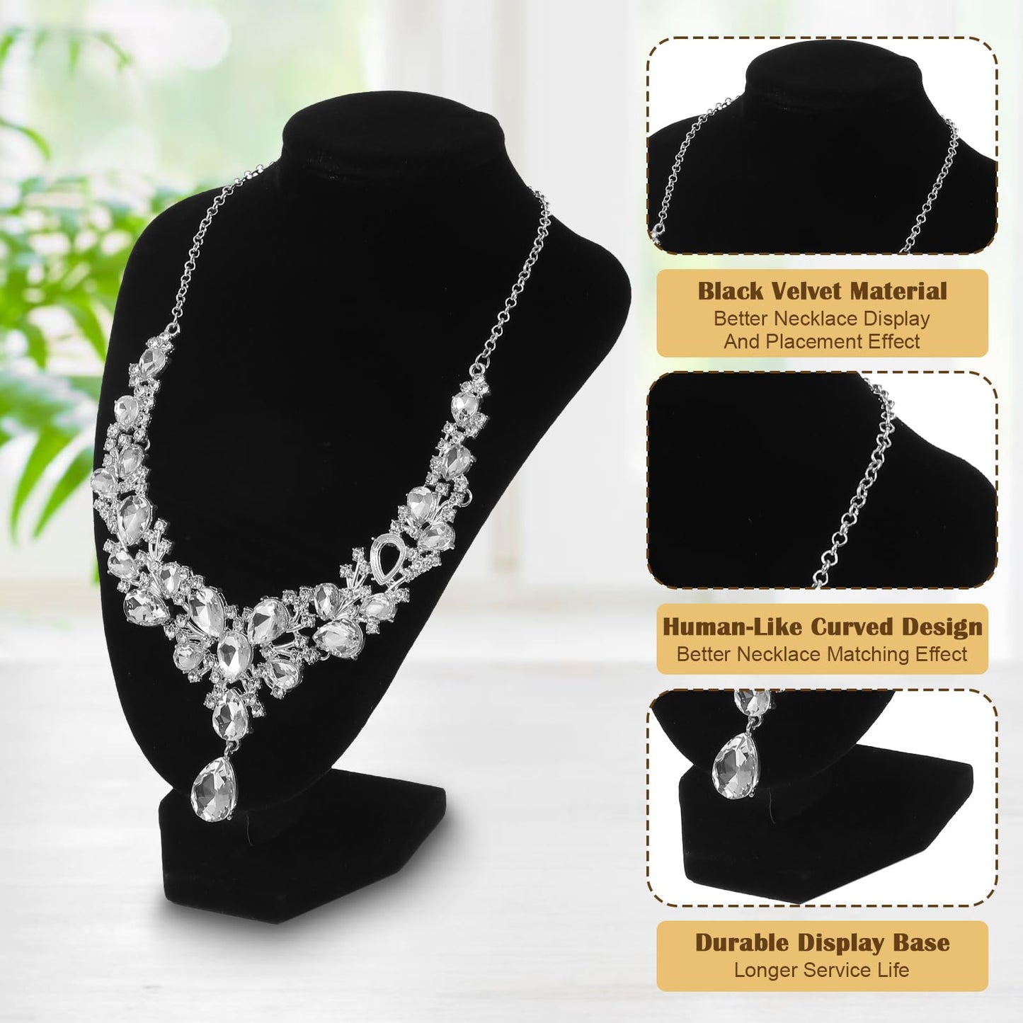 4 Pcs Jewelry Display Set Velvet Necklace Display Stand Jewelry Bust Displays T Bar Bracelet Holder 2 Ring Organizer For Vendors Selling Craft Shows Home Store Trade Show Black