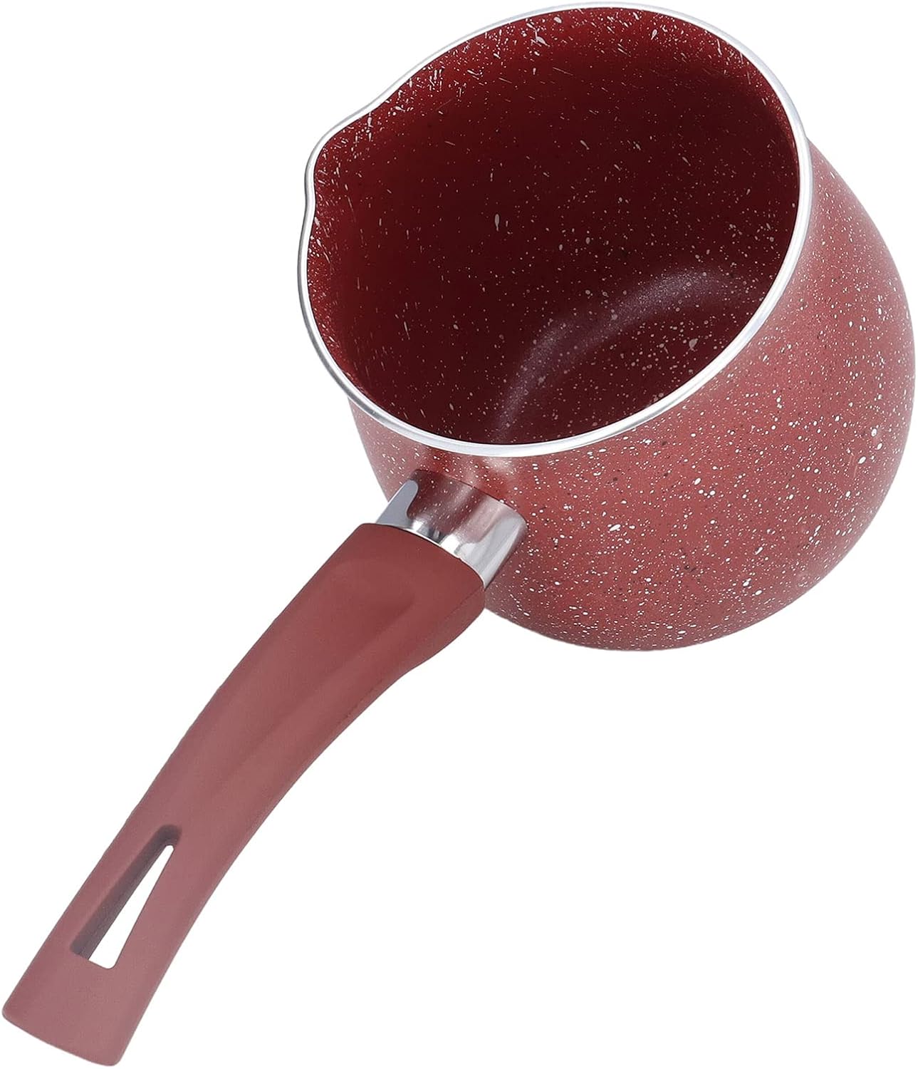 Portable Milk Pan, Aluminum Alloy Small Saucepan with Long Handle, Non Stick Coating, Mini Milk Boiling Pot (Red)