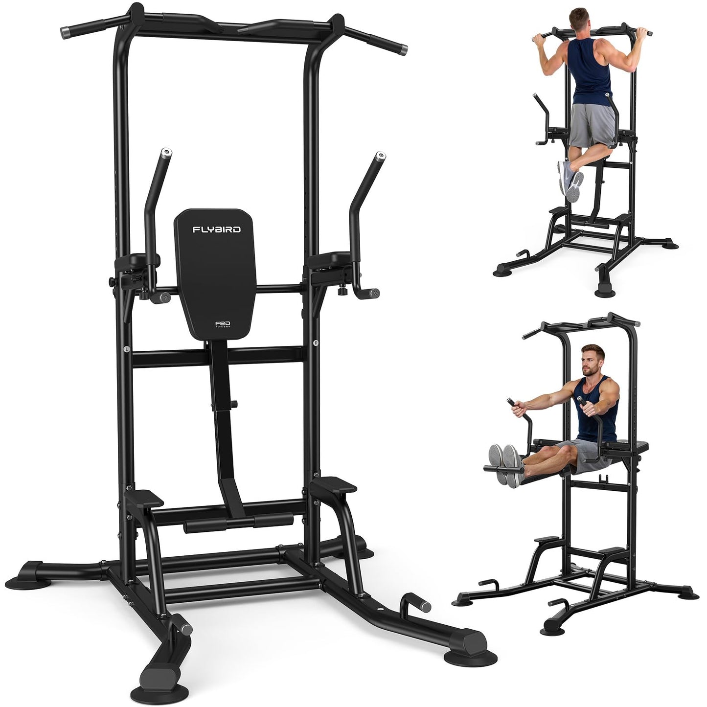 FLYBIRD PT6 Heavy Duty Power Tower with Assisted Leg Raise, Multi-Function Pull Up Bar & Dip Station for Core and Ab Training, Home Gym Equipment, 800 LBS Capacity | FED Fitness