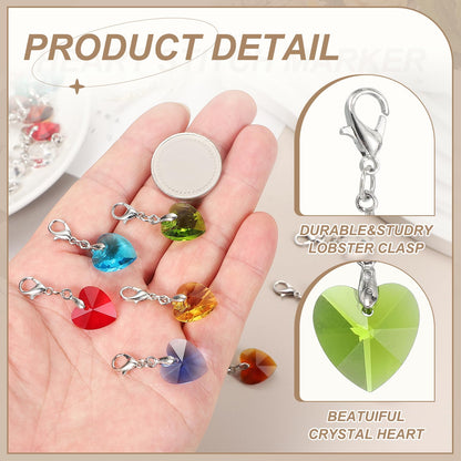uxcell 15 Pcs Heart Stitch Markers, Locking Crystal Crochet Stitch Marker for Knitting, Heart Clip-on Charm for DIY Handcraft Jewelry Necklace Making, Olive Green