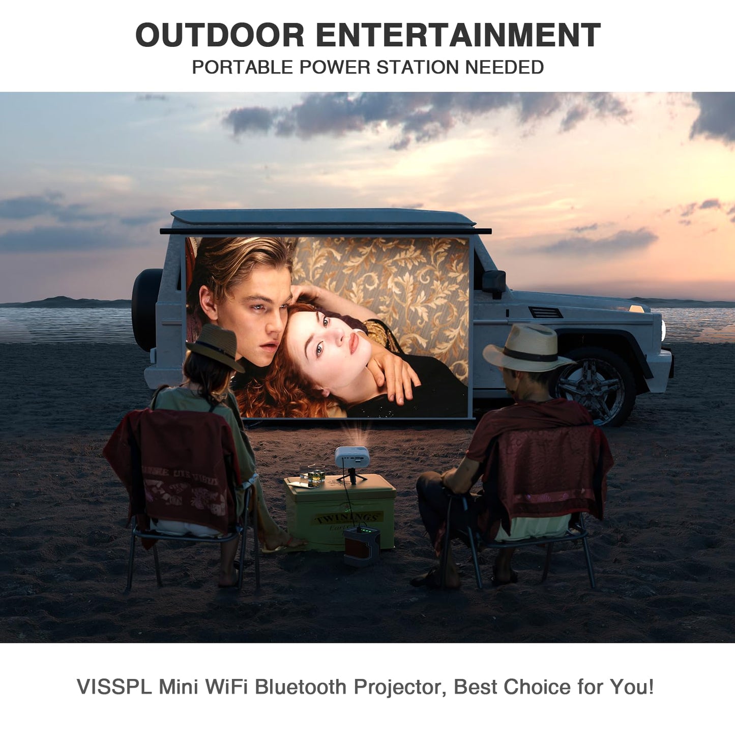 Mini Projector with WiFi and Bluetooth, VISSPL Full HD 1080P Projector, Portable Outdoor Projector with Tripod, Home Theater Movie Phone Projector Compatible with Android/iOS/Windows/TV Stick/HDMI/USB