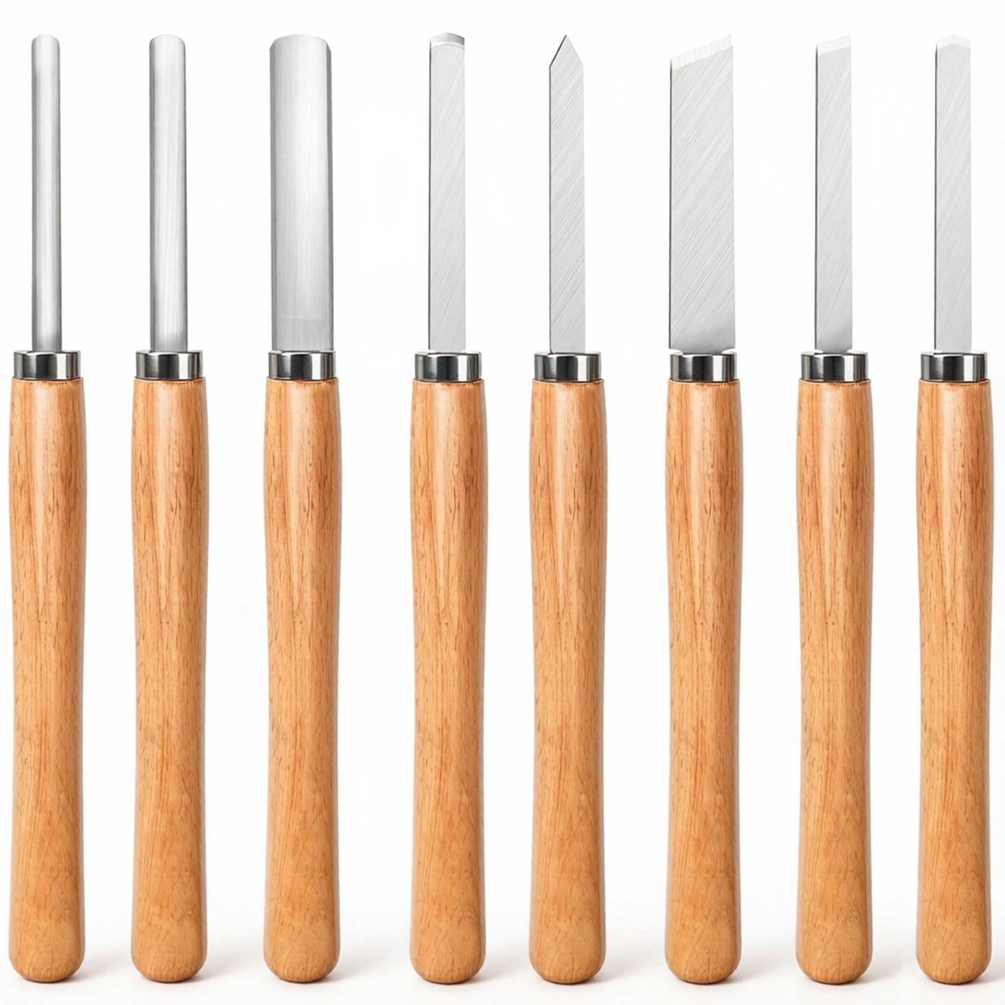Hanpex 8 Piece Heavy Duty Wood Turning Chisel Set, Lathe Chisel Cutting Tools, (3) Gouge (1) Round Nose (1) Spear Point (2) Skew and (1) Parting Tools for Beginner to Professional