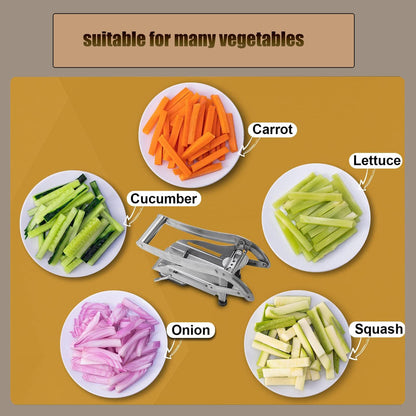 Azooken Stainless Steel French Fry Cutter, 2-blade Potato Slicer No-Slip Suction Base French Fry Cutter with 1 Peeler, Perfect for Potatoes, French Fries, Cucumber,Vegetables Carrot