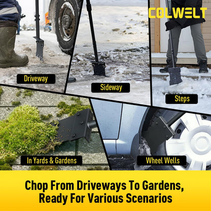 Colwelt Metal Snow Shovel 58’’, Heavy Duty Ice Scraper for Driveway, Snow Ice Chopper Shoveling Tool with Thickened Blade, Ice Shovel for Sidewalk Ice Removal, Flat Shovel Floor Cleaning Scraper
