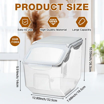 Umigy 4 Pack Rice Storage Container Flour Storage Bin with Wheels White Plastic Airtight Lid Boxes for Dog Pet Food Cereal Grain Dry Food (10 Liter / 20 lbs)