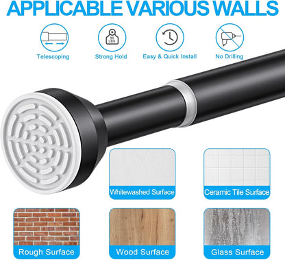 TEECK Adjustable Tension Shower Curtain Rod, 32-79 Inch, 1 Inch, Anti-Slip, Rust-Proof, No Drilling, Black