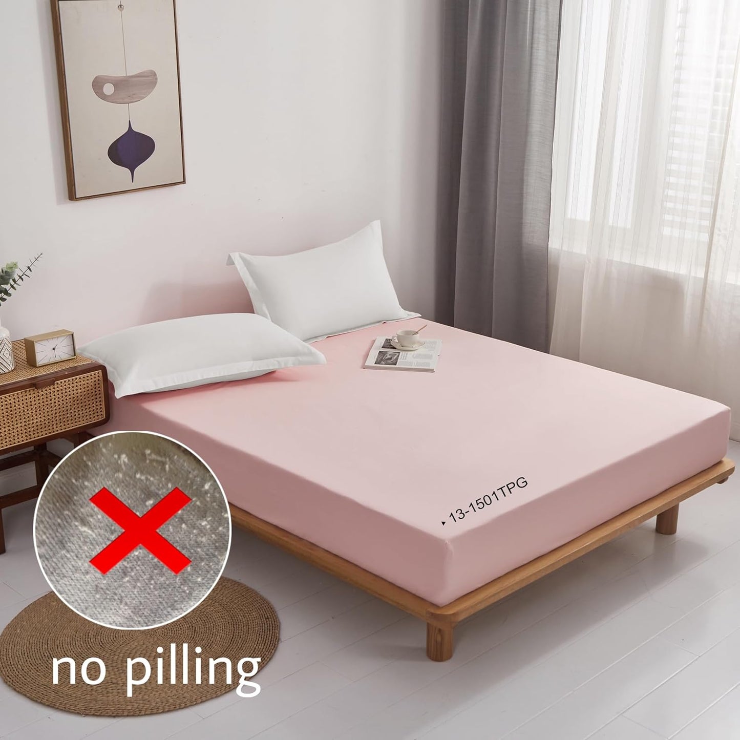 Mohap Twin Fitted Bottom Sheet, Deep Pocket, No Pilling, Double Brushed Microfiber, Pink