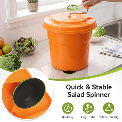 Fnova Commercial Salad Spinner, 6.6 Gal / 26.42 Qt Salad Spinner with 4.92 ft Drain Tube & Anti-Slip Feet, Large Manual Lettuce Spinner for Catering, Home, Farm
