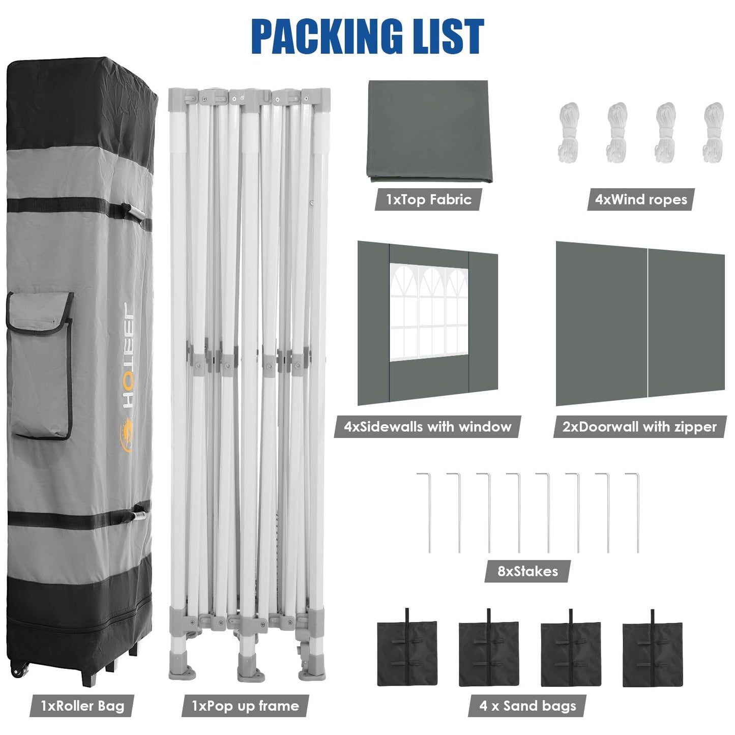 HOTEEL 10x20 Heavy Duty Pop up Canopy Tent with 6 Sidewalls, Easy Setup Outdoor Commercial Instant Gazebo for Parties Wedding Event, with Roller Bag & Sand Bags, Gray(Hexagonal Frame)