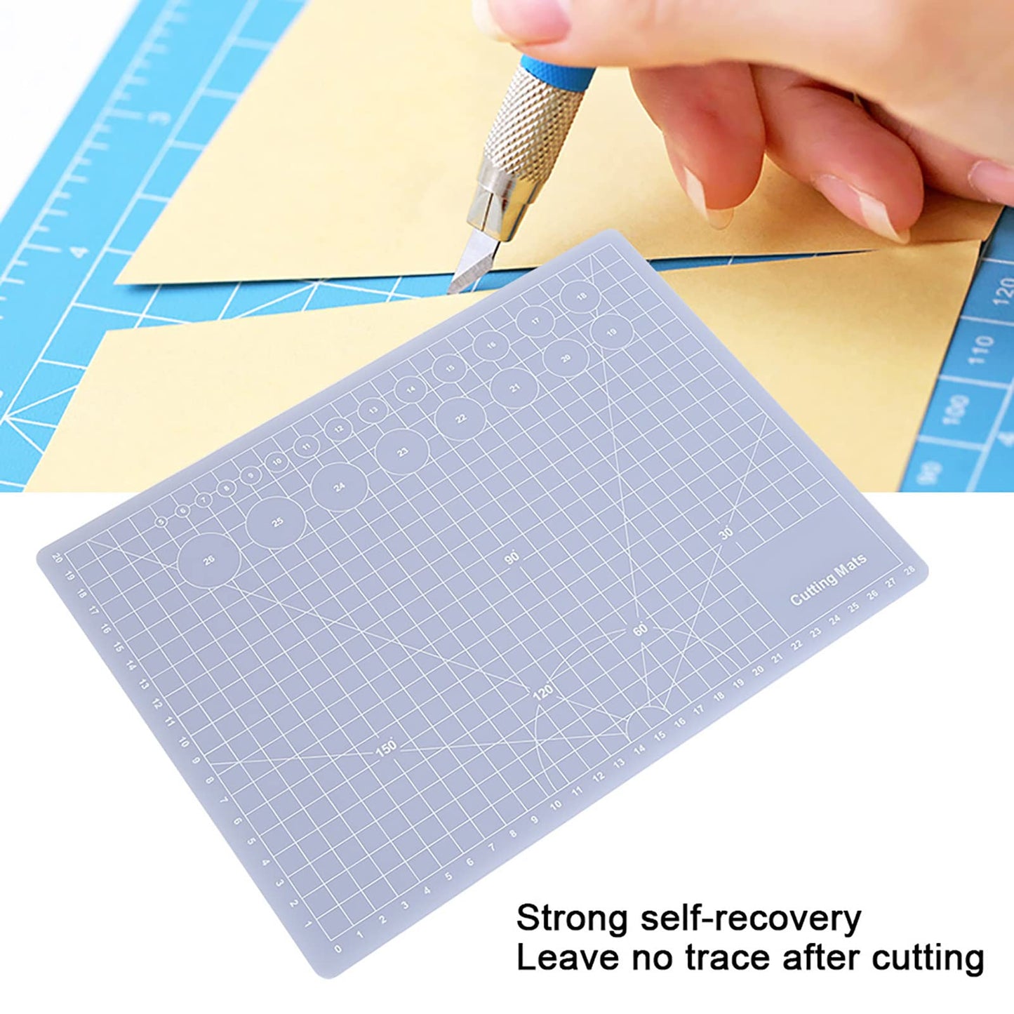 MUNEFE Translucent Cutting Mat, See Through Self Healing Cutting Mat, Non Slip Gridded Cutting Board for Writing, Painting, Paper Sculpture, Etc(A4 Translucent Cutting Board)