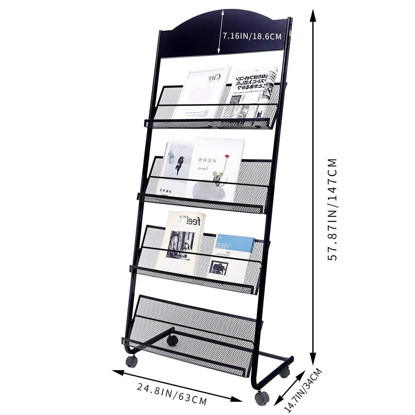 Yinghao Floor Standing Magazine Rack, 4 Layer Iron Magazine Rack Floor, Suitable for the Display of Brochures or Documents in Exhibitions, Shopping Malls, Hospitals, Offices