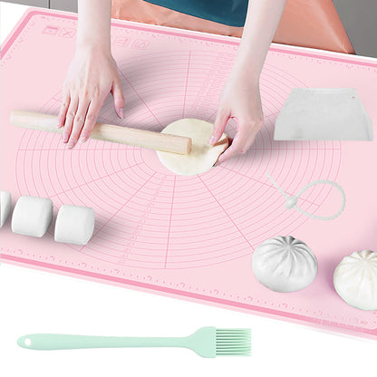 Silicone Baking Mat 32" x 24", Extra Thick Non-stick Pastry Mat with Measurements and Edge Heightening, Food Grade Silicone for Countertop Dough Rolling(With Dough Scraper/Pastry Brush/Cable Tie)