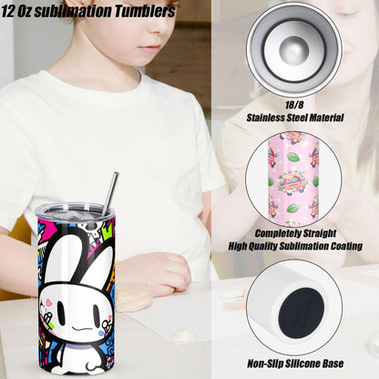 Draheri 12 Oz Sublimation Tumblers Blanks Bulk, Sublimation Cups for Kid with Straw and Brush, Stainless Steel Double Wall Insulated Mugs, Individually Boxed (24 Pack)