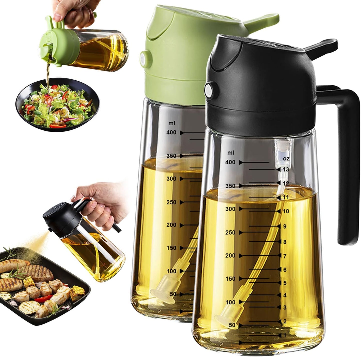 16oz/470ml 2 1 TrendPlain Glass Olive Oil Sprayer for Cooking in Olive Oil Dispenser Bottle for Kitchen Gadgets and Air