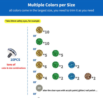 RuWfpz Glitter Safety Eyes for Crocheting Amigurumi 18-30mm - 4 Colors Stuffed Crochet Animal Eyes with Washers, 80Pcs Plastic Clear Button Doll Eyes for Crafts Bear Plushies Toy