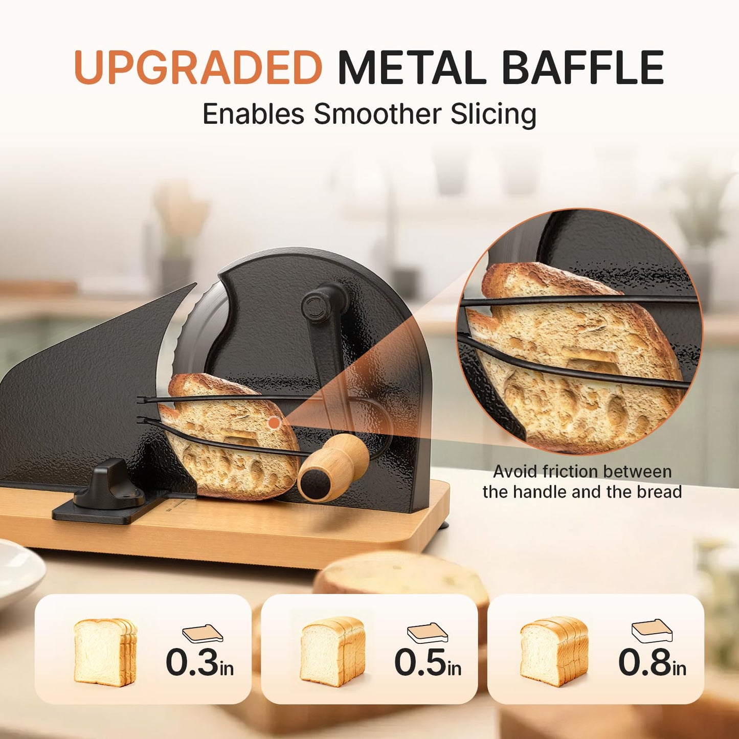 Upgraded Manual Bread Slicer for Homemade Sourdough Bread Adjustable Thickness& Evenly Slicing, Metal Guide, Hand Crank Bread Slicer with Scale Line & Suction Base,Sharp Stainless Steel Blade