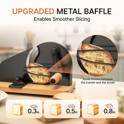 Upgraded Manual Bread Slicer for Homemade Sourdough Bread Adjustable Thickness& Evenly Slicing, Metal Guide, Hand Crank Bread Slicer with Scale Line & Suction Base,Sharp Stainless Steel Blade