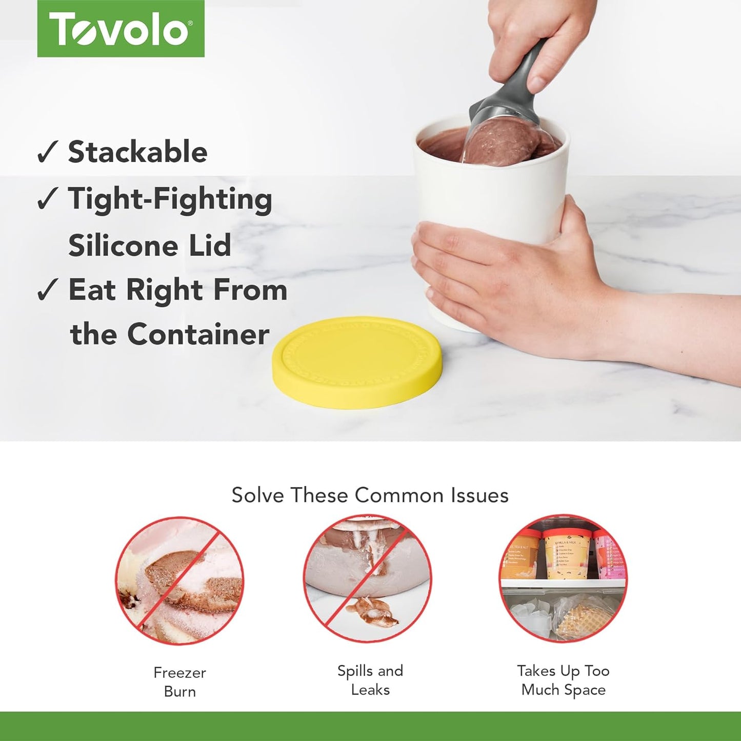 1 Tovolo Sweet Treat, Reusable Ice Cream Container for Homemade Ice Cream, Lemon - Quart Stackable Storage Tubs