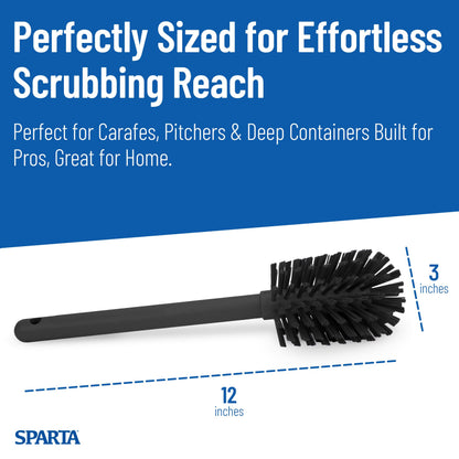SPARTA 12 Inch Bottle Brush with Polyester Bristles and Plastic Handle, Color Coded, Large Round Head Cleaner for Bottles Jars and Food Service Equipment, Black