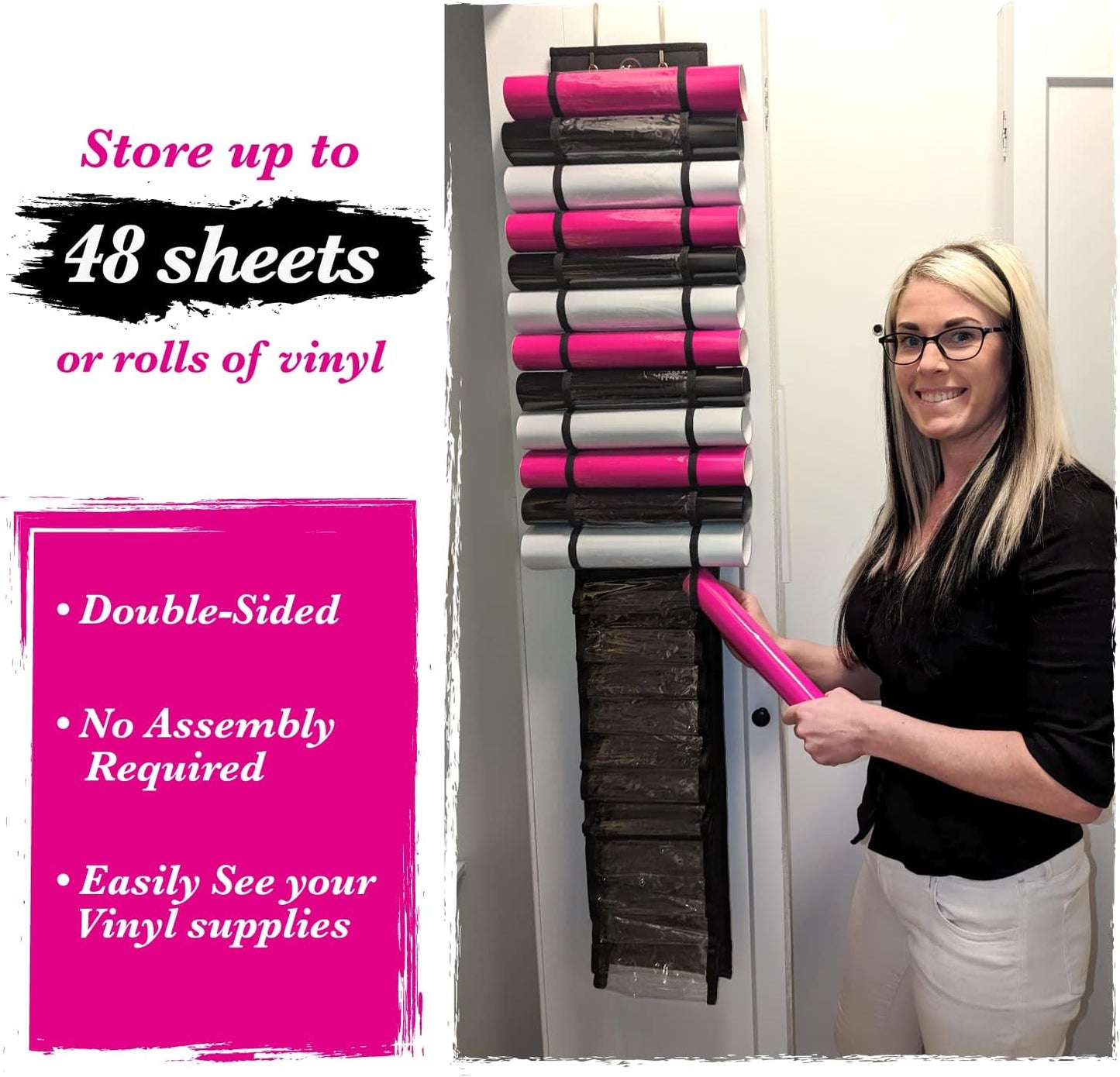 Vinyl Roll Holder and SVGs - Space Saving Vinyl Storage Organizer with 48 Slots for Craft Organization